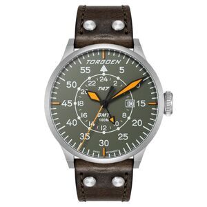 New Torgoen TN-1208 T47 Jumbo Grey Sapphire GMT 47mm Leather Watch